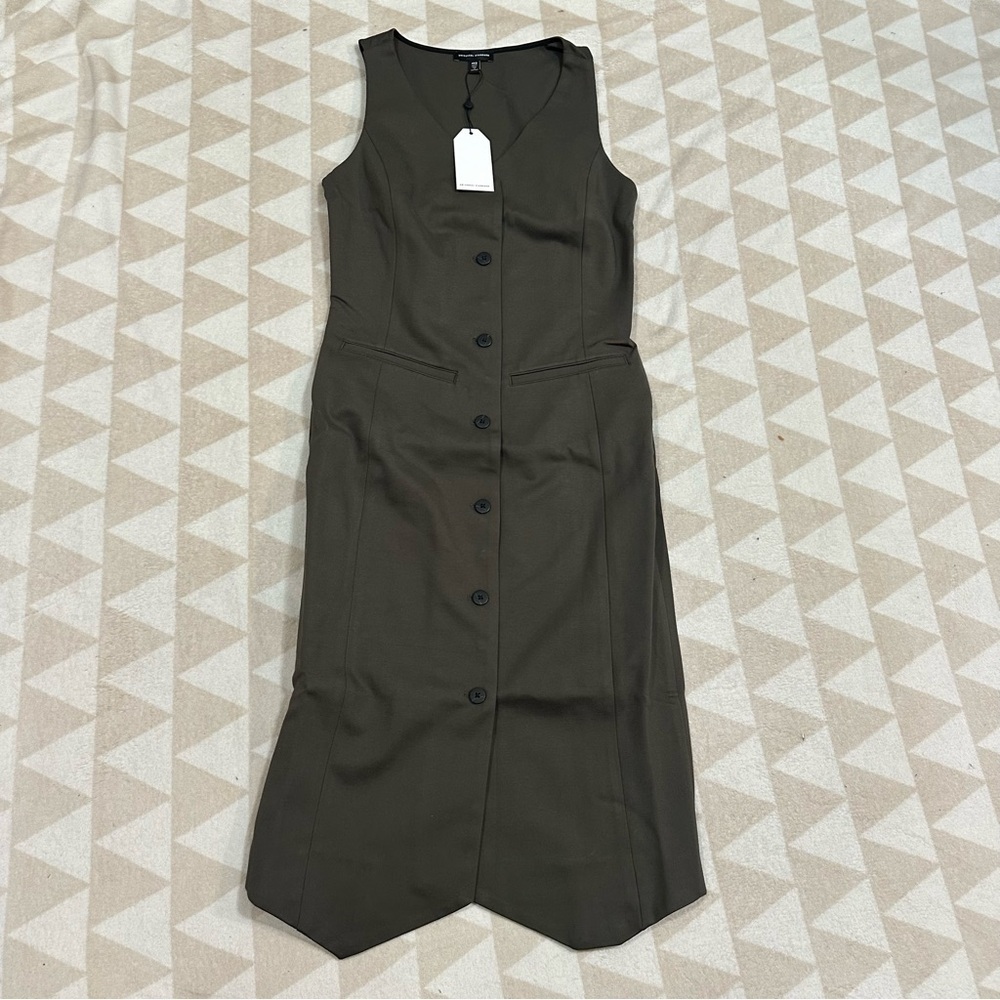 Universal standard vneck button front sleeveless vest style midi dress